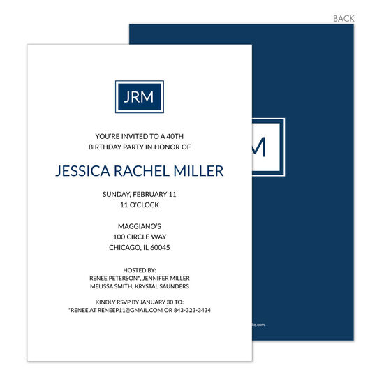 Navy Square Initials Invitations